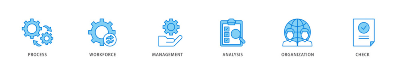 Total quality management icon packs for your design digital and printing of process, workforce, management, analysis, organization and check icon live stroke and easy to edit 