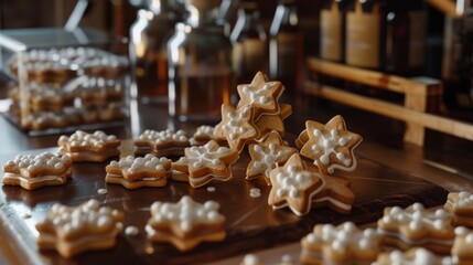 Molecular cookies in the shape of different compounds baked with precision and attention to detail.