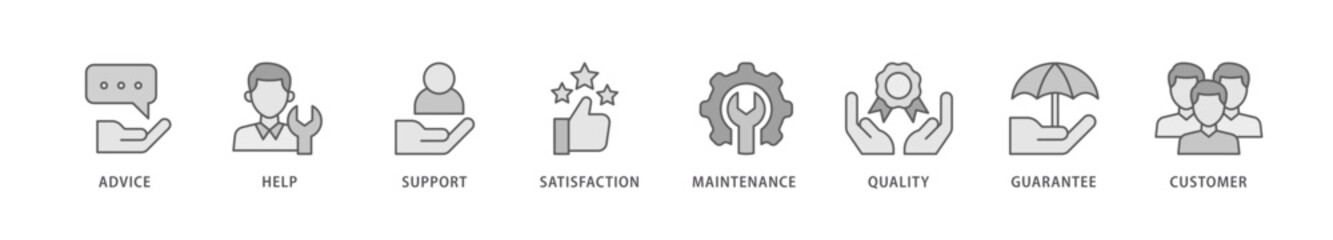After sales service icon packs for your design digital and printing of advice, help, support, satisfaction, maintenance, quality, guarantee, customer icon live stroke and easy to edit 