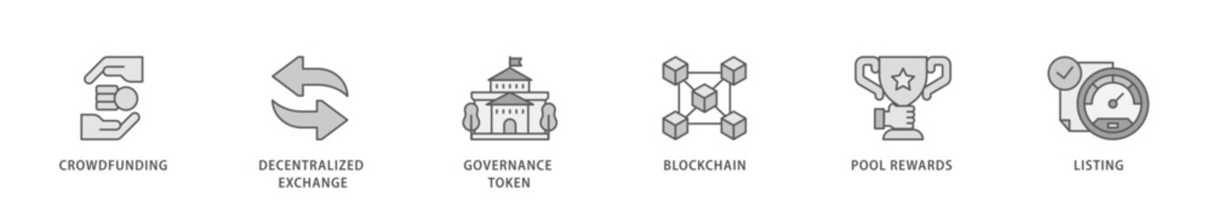 Ido icon packs for your design digital and printing of crowdfunding, decentralized exchange, governance token, blockchain, smart contract and listing icon live stroke and easy to edit 