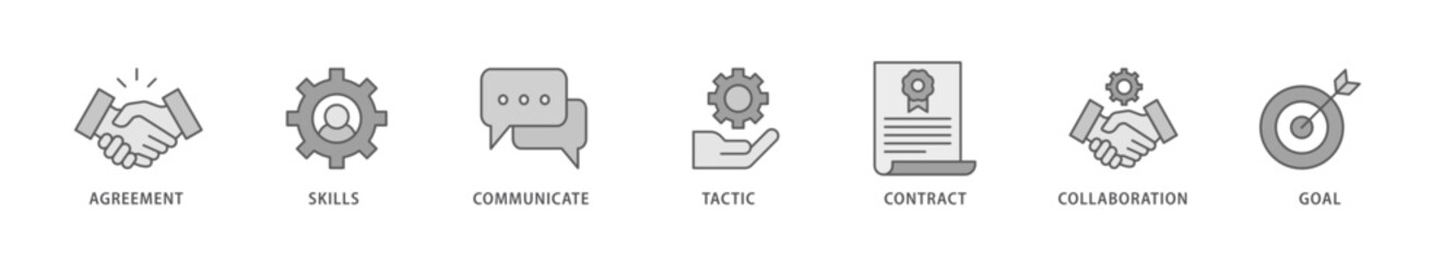 Negotiation icon packs for your design digital and printing of skills, communicate, tactic, contract, and goal icon live stroke and easy to edit 