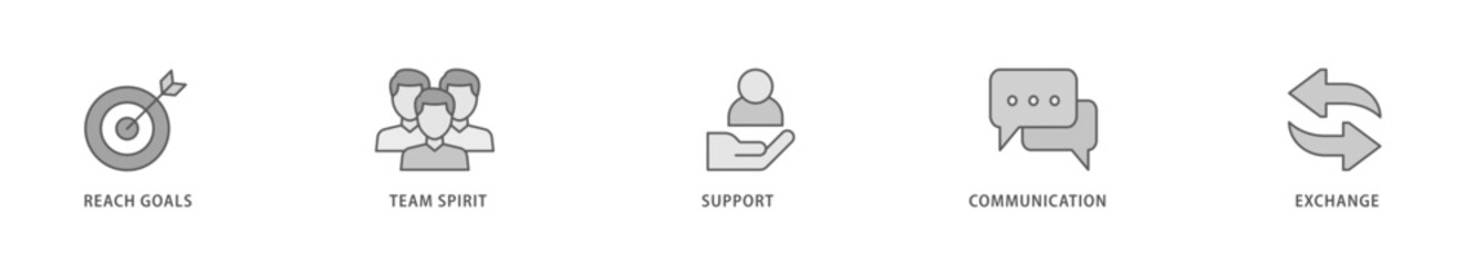 Working together icon packs for your design digital and printing of collaboration, reach goals, team spirit, support, communication, and exchange icon live stroke and easy to edit 