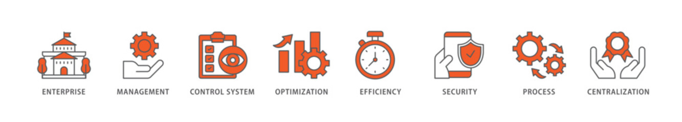 Industrial control system icon packs for your design digital and printing of enterprise, management, control system, optimization, efficiency icon live stroke and easy to edit 