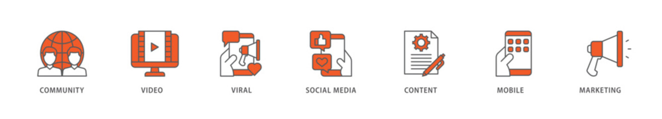 Fototapeta premium SMM icon packs for your design digital and printing of community, video, viral, social media, content, mobile and marketing icon live stroke and easy to edit 