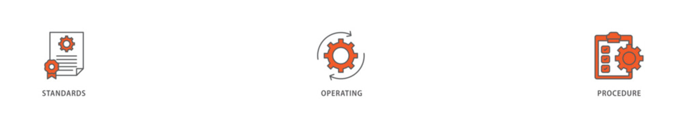 SOP icon packs for your design digital and printing of instruction, quality, manual, process, operation, sequence, workflow, iteration, and puzzle icon live stroke and easy to edit 