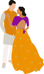 Indian wedding Couple Haldi ceremony vector portrait for Haldi invite