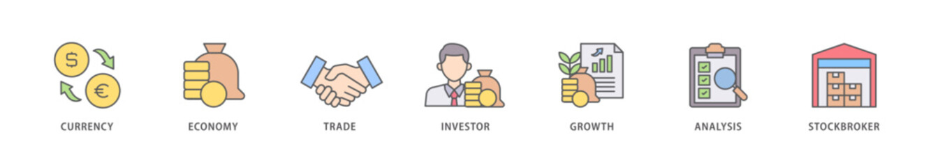 Forex icon packs for your design digital and printing of currency, economy, trade, investor, growth, analysis and stockbroker icon live stroke and easy to edit 
