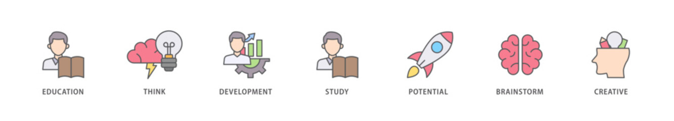 Knowledge transfer icon packs for your design digital and printing of connection, create, information, know how, skill, organize, data, distribute and sharing icon live stroke and easy to edit 