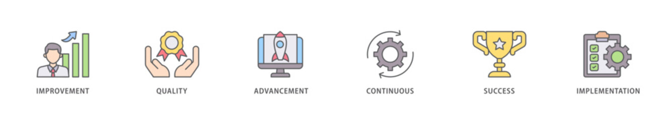 Kaizen icon packs for your design digital and printing of quality, advancement, continuous, success and implementation  icon live stroke and easy to edit 