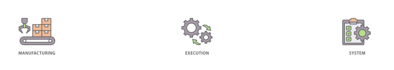 Mes icon packs for your design digital and printing of factory, service, automation, operation, production, distribution, management, structure, and analysis icon live stroke and easy to edit 