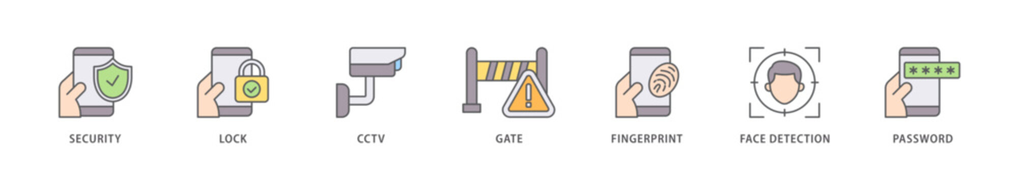 Security system icon packs for your design digital and printing of password, gate, face detection, finger print, cctv, lock, security icon live stroke and easy to edit 