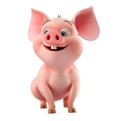 Piglet,  farm animal  character pig 3d illustration for children, isolated on transparent background. Cute Pet fairytale piggy print for clothes, stationery, books, merchandise.
