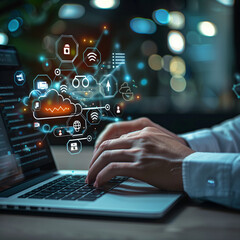 Businessman Presenting Holographic Economic Growth Trends