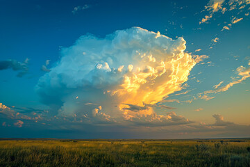 A large cloud in the sky with a bright sun shining through it