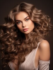 Fototapeta premium beautiful woman with long curly hair