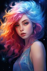 Fototapeta premium colorful fantasy portrait of a woman with vibrant hair