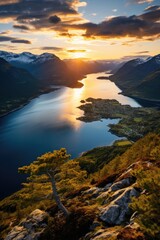 Breathtaking sunset over a fjord landscape