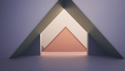 3D rendering of an empty room with a roof and a geometric pattern