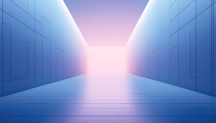 3D render of empty room with blue and pink walls, concrete floor
