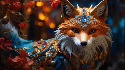 宝石を身につけた狐,Generative AI AI画像
