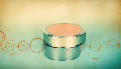 A conceptual image of a circular metal button styled in a minimalistic fashion against a pastel background