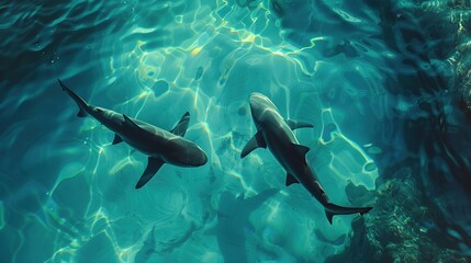 Tranquil Sharks Drifting in Turquoise Tides . Generative Ai