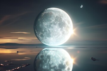 Surreal and Tranquil Moon Reflection Over Water