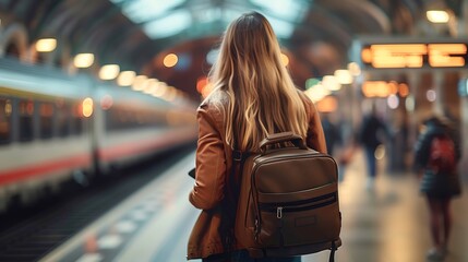Young Woman Waiting Alone at Subway Station