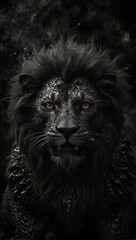 黒いファンタジー風ライオン,Generative AI AI画像