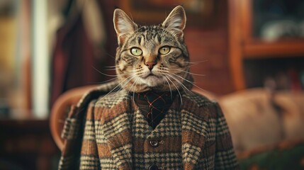Tailored Elegance, Classy Cat in Tailor made Outfit . Generative Ai
