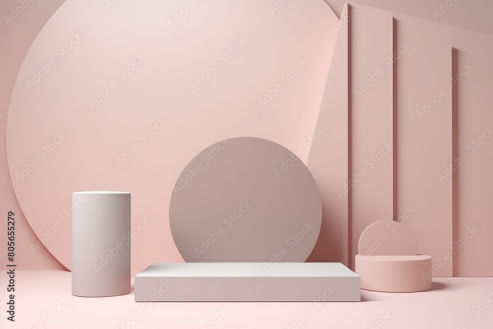 Poster abstract image of geometric shapes with a pink monochromatic color scheme.