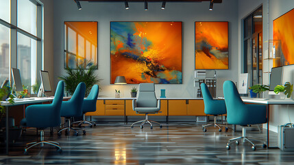 Contemporary Art Gallery with Vibrant Paintings