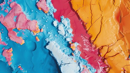 Transform the aerial view of melting ice caps into a vibrant pop art piece using exaggerated colors and bold lines,drawing the viewer in Combine unexpected camera angles to create a sense of urgency a