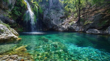 Fonia vathra: Vathres are small water natural pools with waterfalls along the mountain of Saos on Samothraki island, Greece