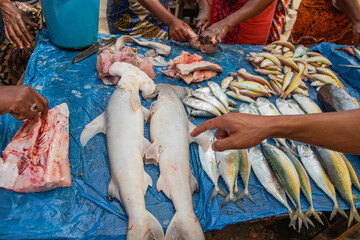 Fresh fish food at the local market, Toamasina, Madagascar