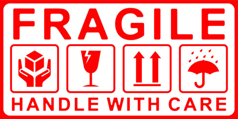 Fragile package icons set, handle with care logistics and delivery shipping labels. Fragile box. Just Print and Use, Vector
