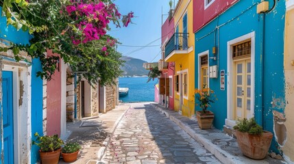 Leros Island street view in Greece