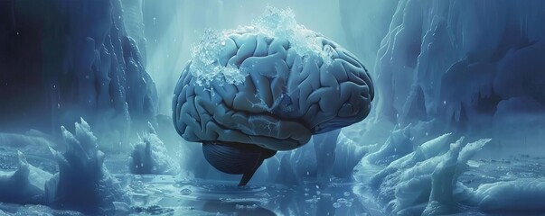 A brain held gently in a giant clawlike ice structure, symbolizing protection