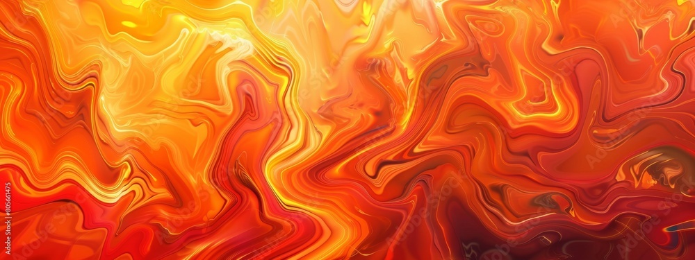 Poster a background of orange and red, featuring swirling patterns reminiscent of lava flow in an abstract 