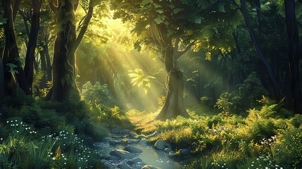 Magical forest path. Fantasy landscape.