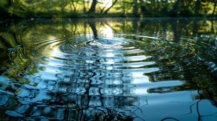 A mirrored reflection of a peaceful lake with each ripple made of antiparticles.