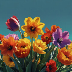 Obraz na płótnie Canvas Blooms of Spring Pop Art Depiction of Gifted Spring Flowers