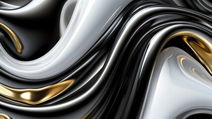 A black and white swirl of liquid gold flowing through it, with metallic sheen and a touch of futuristic elegance.