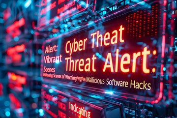 Cyber Threat Alert:Vibrant Scenes of Warning Caution Messages Indicating Malicious Software and Hacks