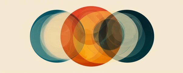 Obraz premium An image where overlapping circles form a Venn diagram, each segment labeled with meaningful words and concepts
