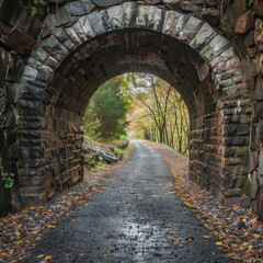 Autumnal Journey Through a Stone Tunnel