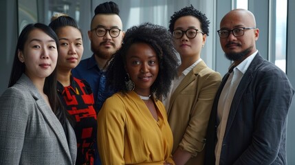 Portrait of Positive multi racial corporate team posing looking at camera - obrazy, fototapety, plakaty