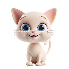 Cartoon character kitten 3d illustration for children. Cute fairytale cat print for clothes, stationery, books, merchandise. Toy kitten 3D character a transparent background. Cartoon character 3d cat.