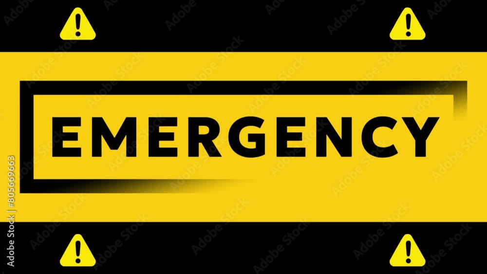 Poster emergency warning animation text with yellow and black line background