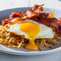 Fried Egg Bacon and Hash Browns Breakfast